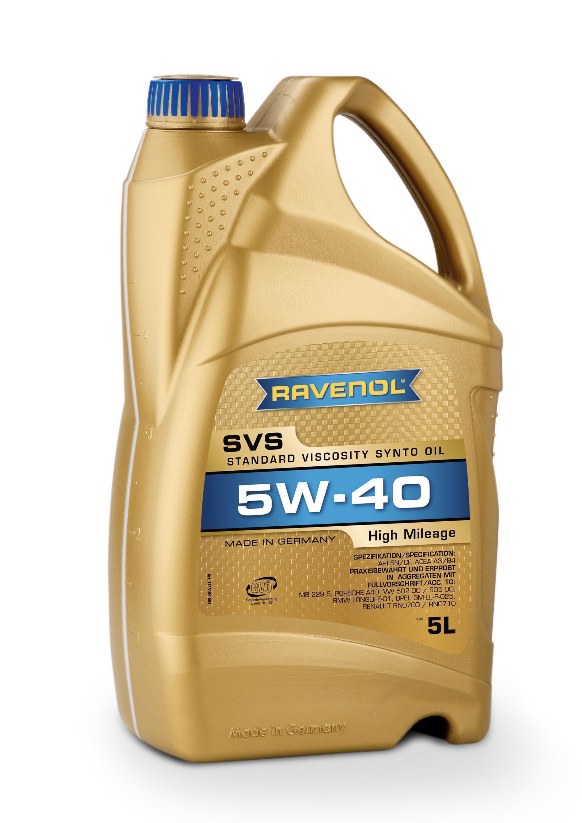 Масло моторное Ravenol 5W-40 SVS A3/B4 CF/SN синтетическое 5л / 5W40