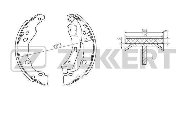 Колодки тормозные для а/м Lada Xray; Renault Logan 04- (Bosch), Nissan; Peugeot барабанные 203 х 38 Zekkert