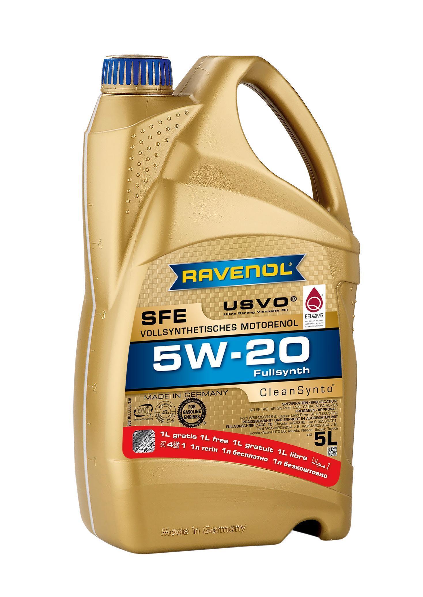 Масло моторное Ravenol 5W-20 SFE A5/B5 SP/GF-6A синтетическое 4+1 АКЦИЯ / 5W20