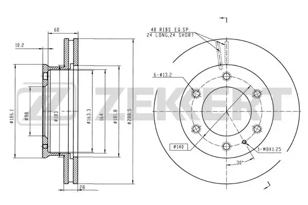 Диск тормозной Mazda B-Serie IV 99-, BT-50 06- передний вентилируемый 288,7 х 28 Zekkert BS5477