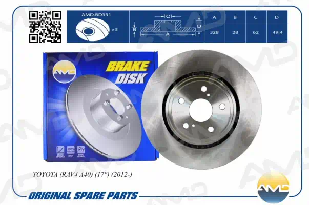 Диск тормозной Toyota RAV 4 IV 12-, Highlander 07-13; Lexus RX 09-, NX 14- передний 328 x 28 \ AMD AMD.BD331